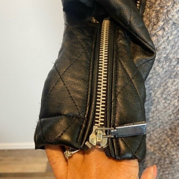 Vince Camuto Wool Blend Women's Jacket Size S Faux Leather Sleeve Mock Neck Gray - Picture 9 of 13